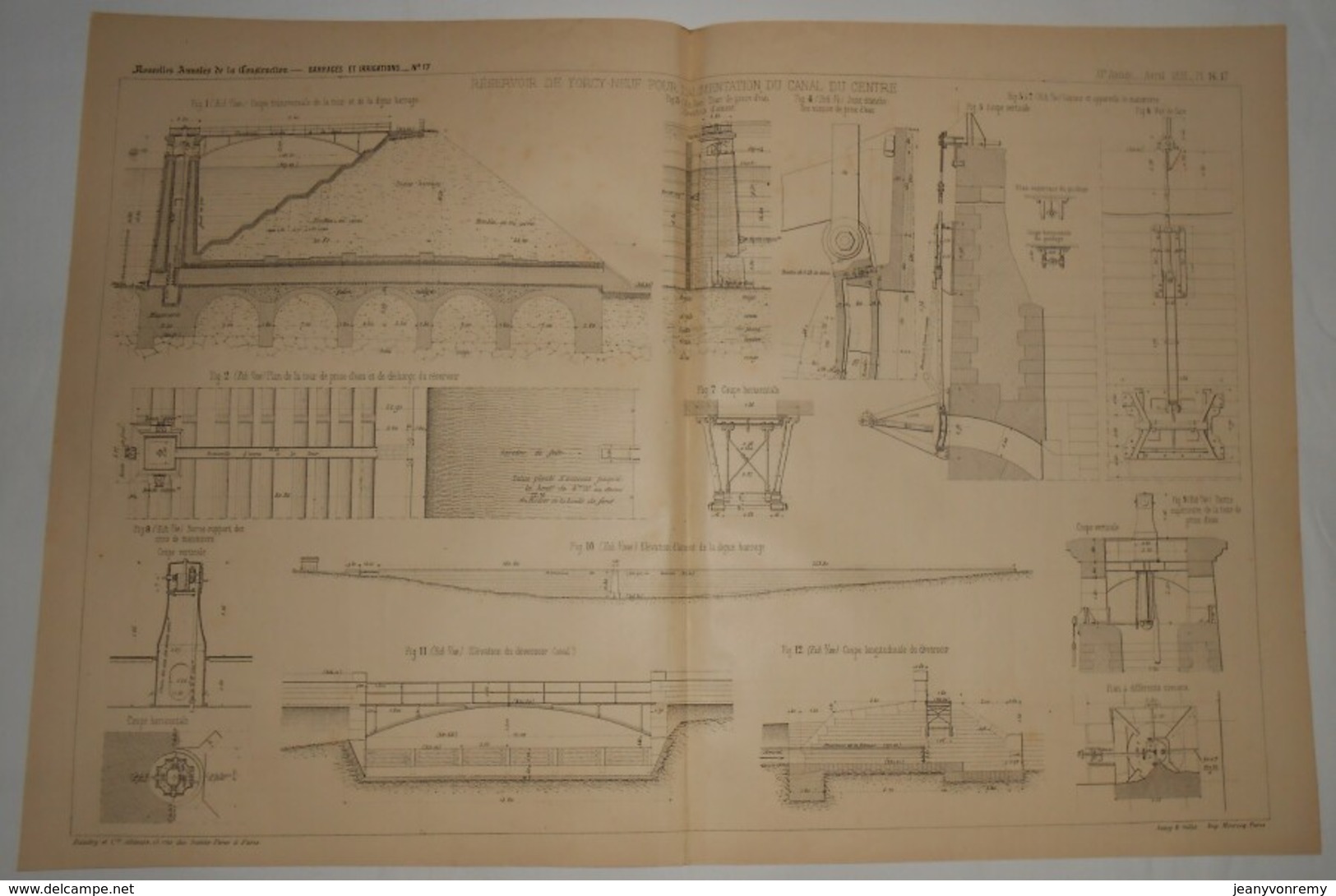 Plan Du Réservoir De Torcy Neuf Pour L'alimentation Du Canal Du Centre. 1891. - Travaux Publics