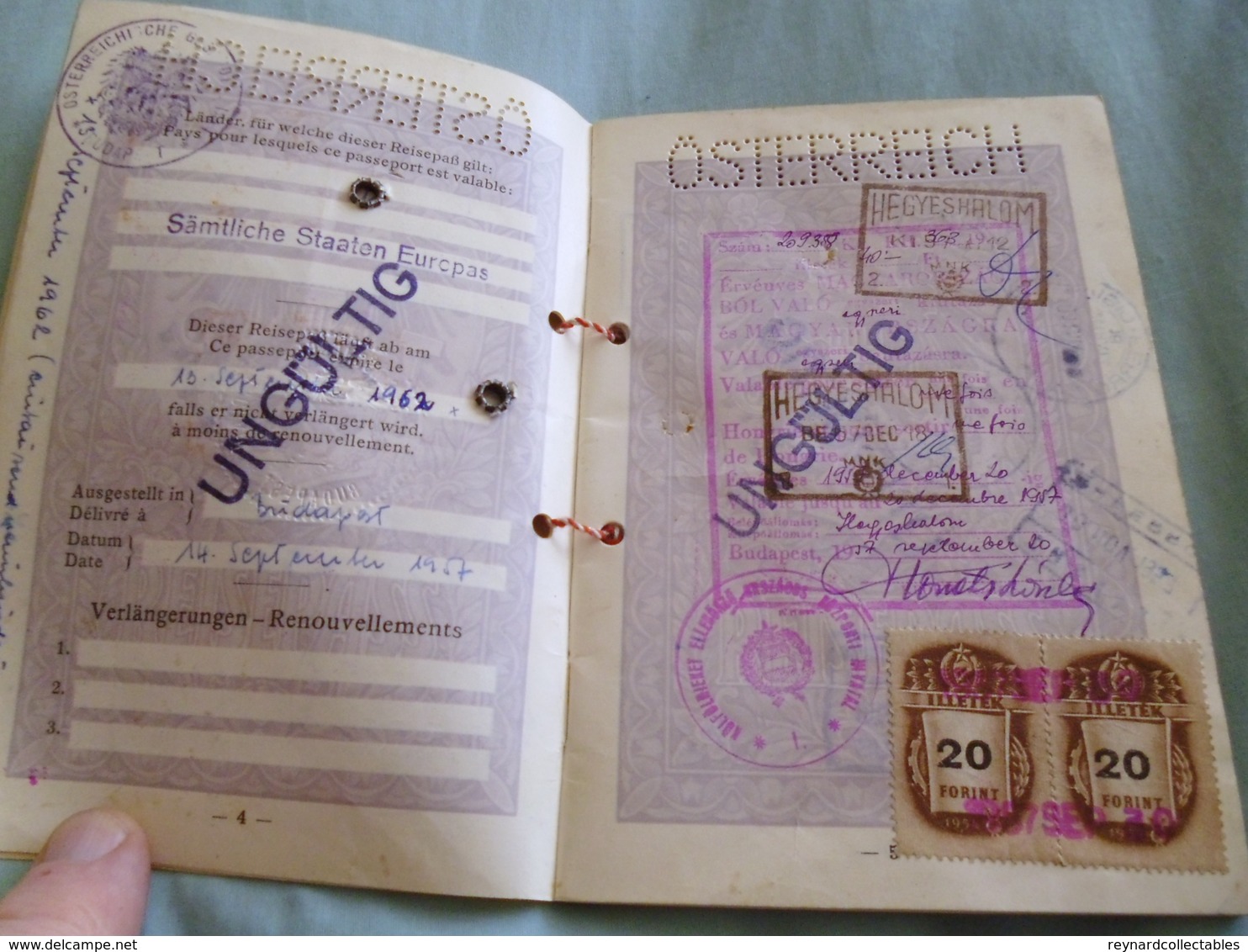 1960 Austrian Reisepass Passport, Budapest Consulat.Many Hungarian Fiscals/handstamps & Italy - Documents Historiques