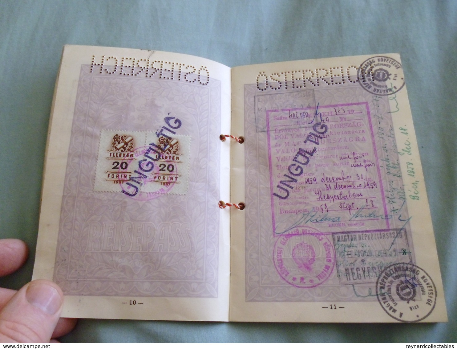 1960 Austrian Reisepass Passport, Budapest consulat.Many Hungarian fiscals/handstamps & Italy
