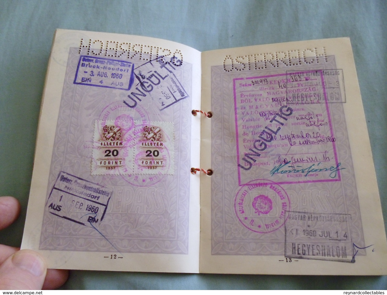 1960 Austrian Reisepass Passport, Budapest consulat.Many Hungarian fiscals/handstamps & Italy