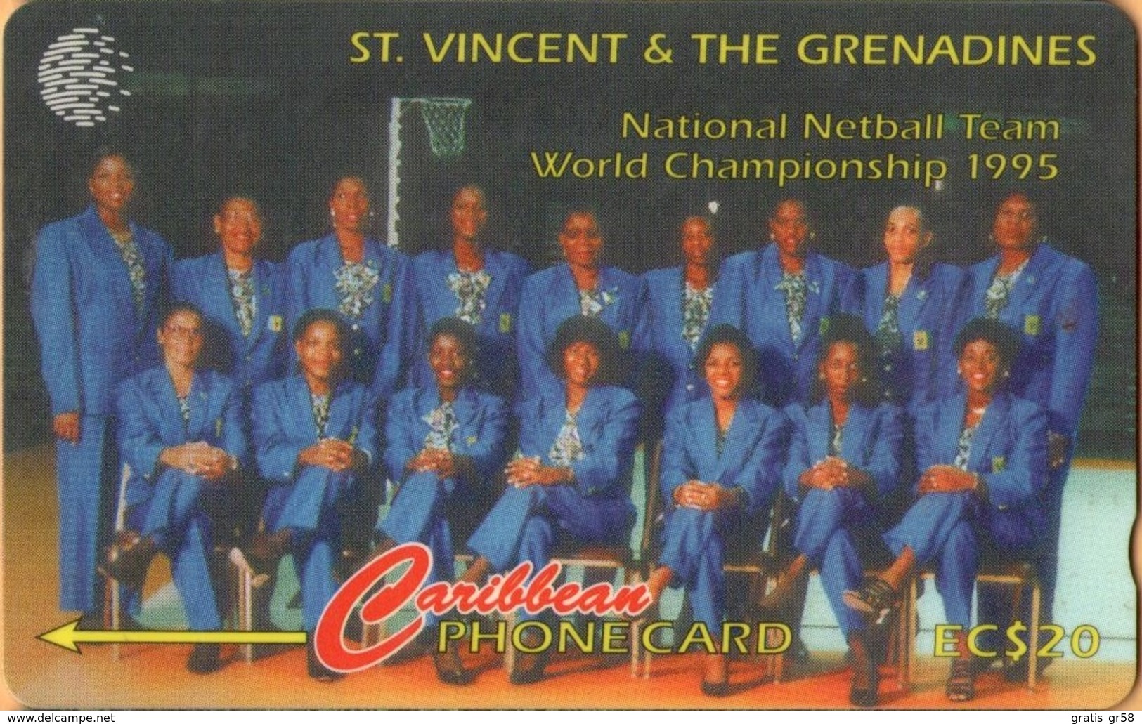 St. Vincent & The Grenadines - STV-243B, GPT, 243CSVB, Netball Team 1995, Sports, 20 EC$, 15.000ex, 1998, Used - San Vicente Y Las Granadinas