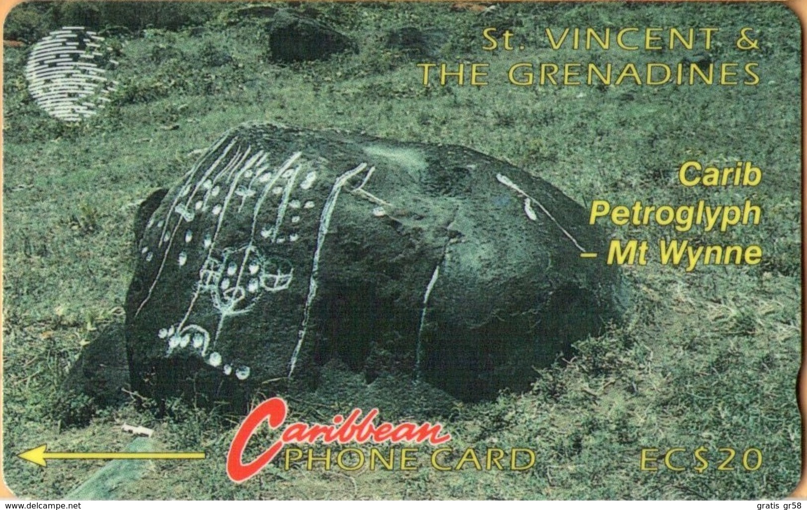 St. Vincent & The Grenadines - STV-5B, GPT, 5CSVB, Carib Petroglyph, 20 EC$, 22.000ex, 1992, Used - St. Vincent & Die Grenadinen