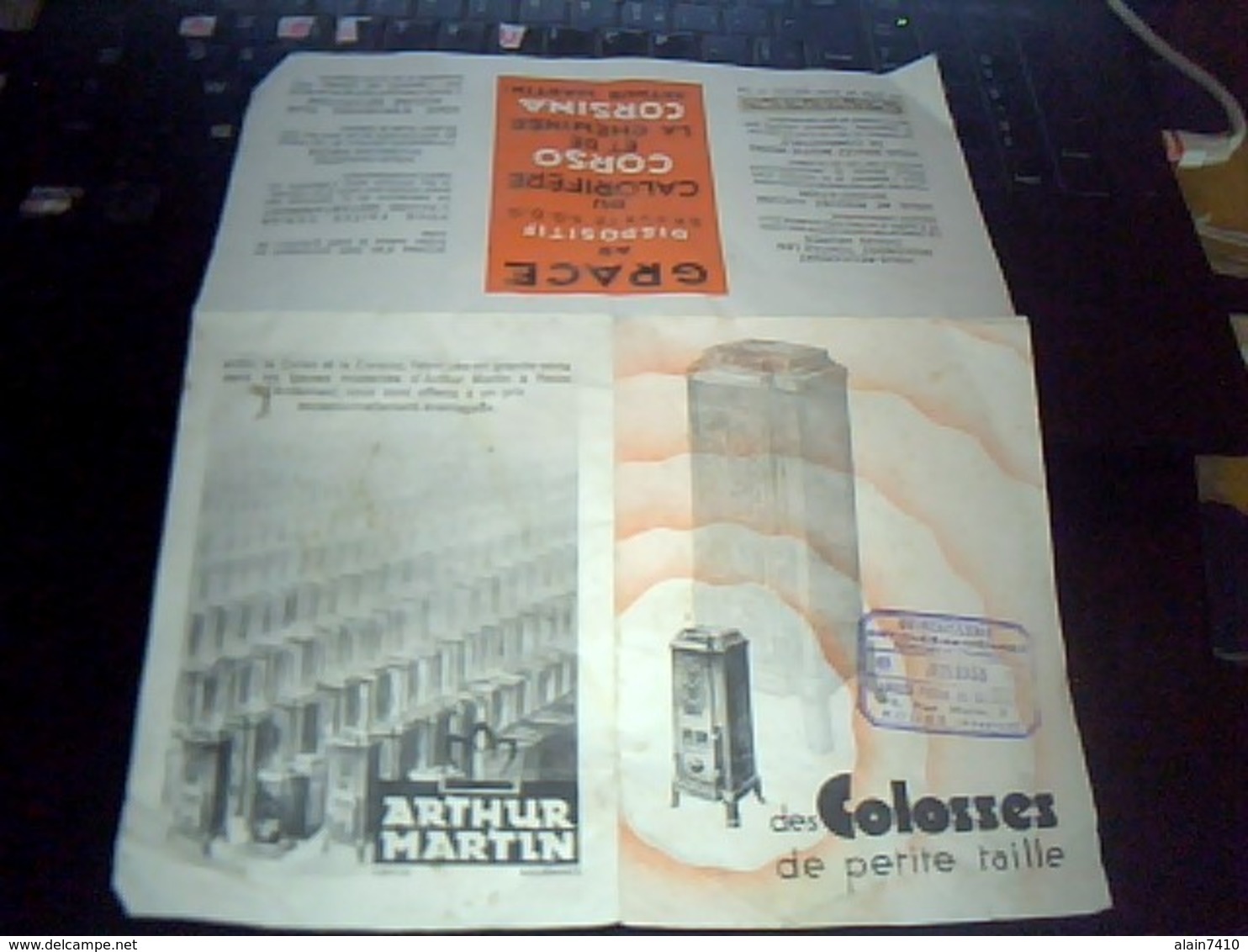 Publicitee Tract Poele Coso  Corsina  Arthur Martin Annee  1933  Quincaillerie Angles   A Rodez - Publicités