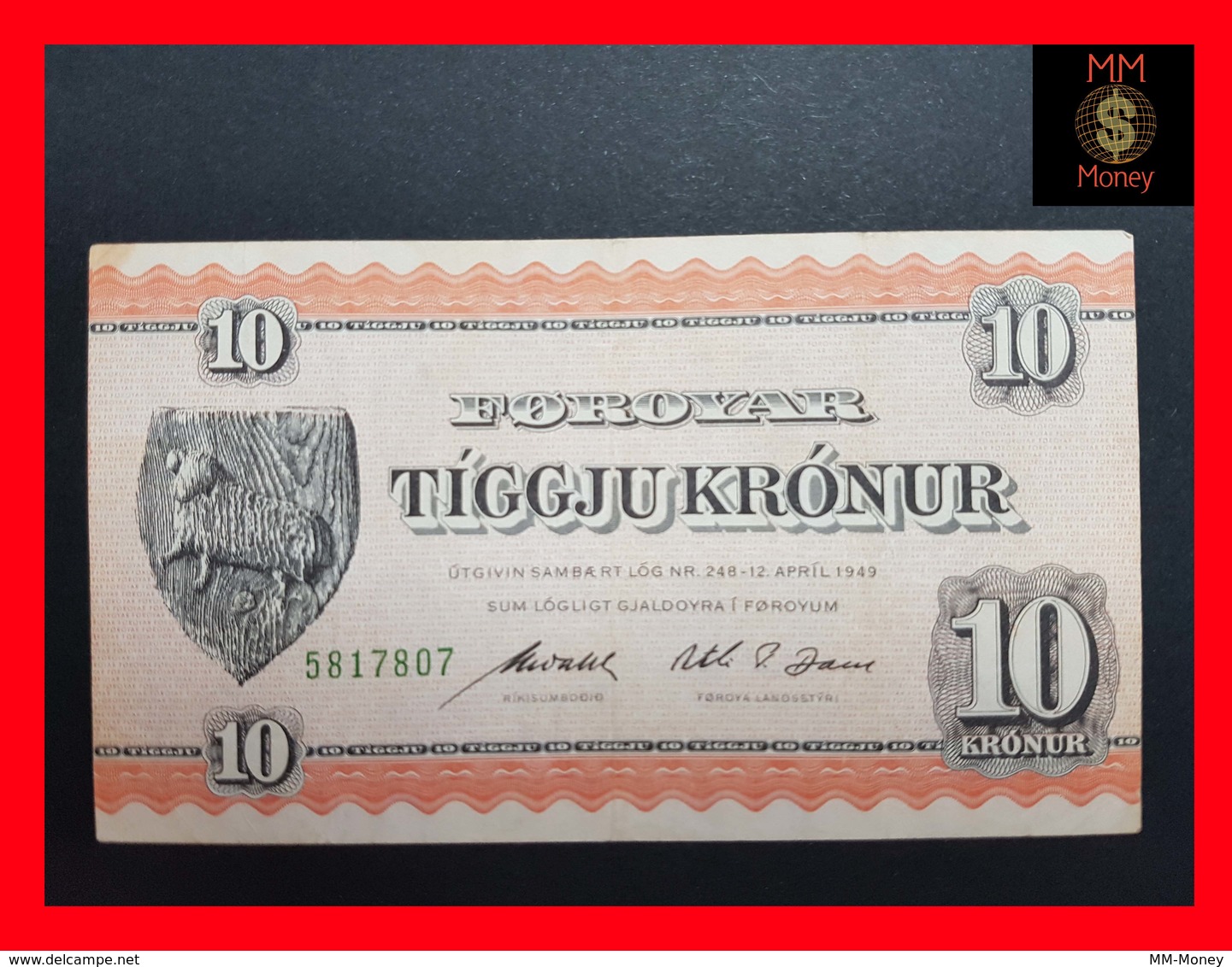 FAEROE ISLANDS - FOROYAR  10 Kronur 1954 P. 14 VF+ - Faroe Islands