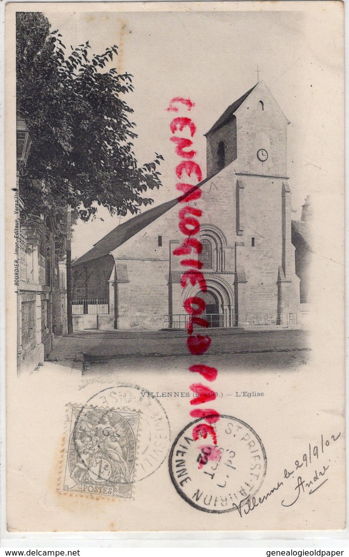 78 - VILENNES SUR SEINE- L' EGLISE  -RARE CARTE PRECURSEUR 1902  YVELINES- IMPRIMERIE BOURDIER VERSAILLES - Villennes-sur-Seine
