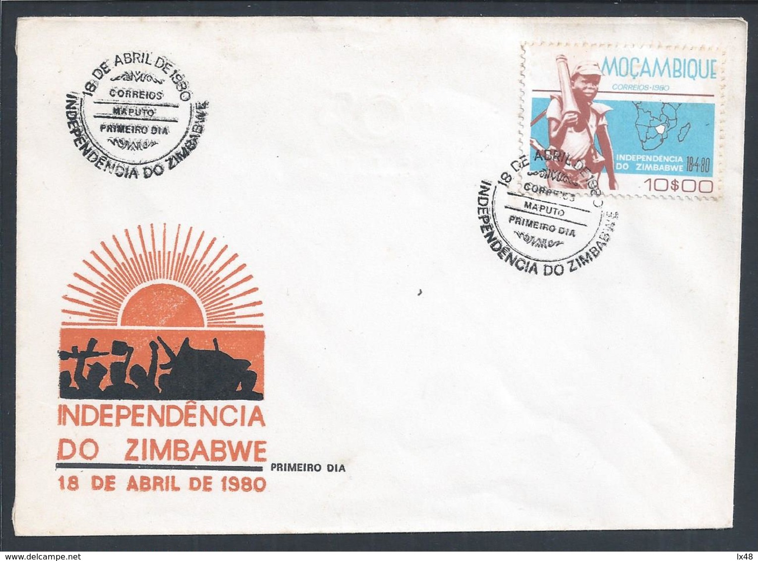 Independence Of Zimbabwe 1980.Stamp Of Mozambique.Stylized Map Zimbabwe.Unabhängigkeit Von Simbabwe.Armed Struggle. - Mozambique