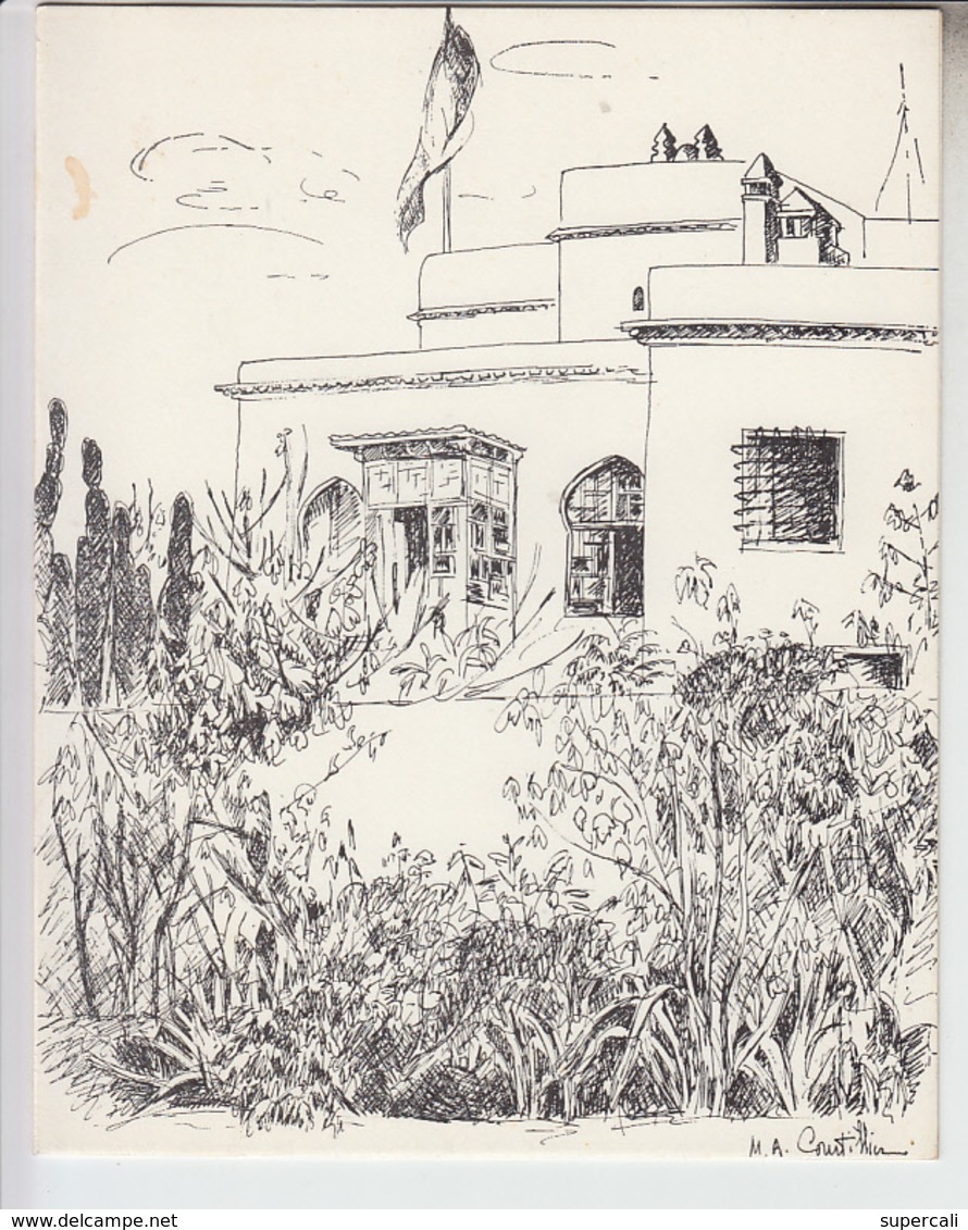 RT31.367  DESSIN DE M.A.COURTILLIER.MAISON .JARDIN.A L'INTERIEUR  : MEILLEURS VOEUX .AMBASSADE DE FRANCE A   ALGER - Drawings