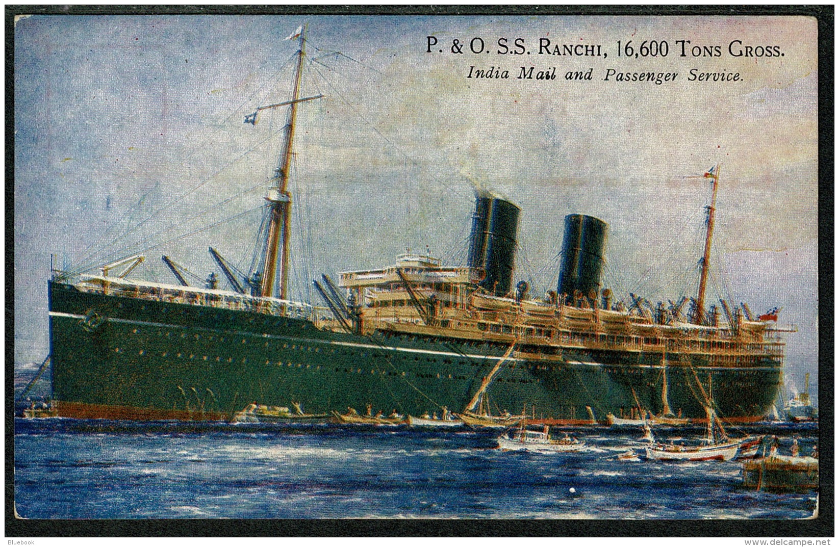 RB 1217 -  Early Postcard - P &amp; O Ship S.S. Ranchi - India Mail &amp; Passenger Service - Maritime Theme - Steamers