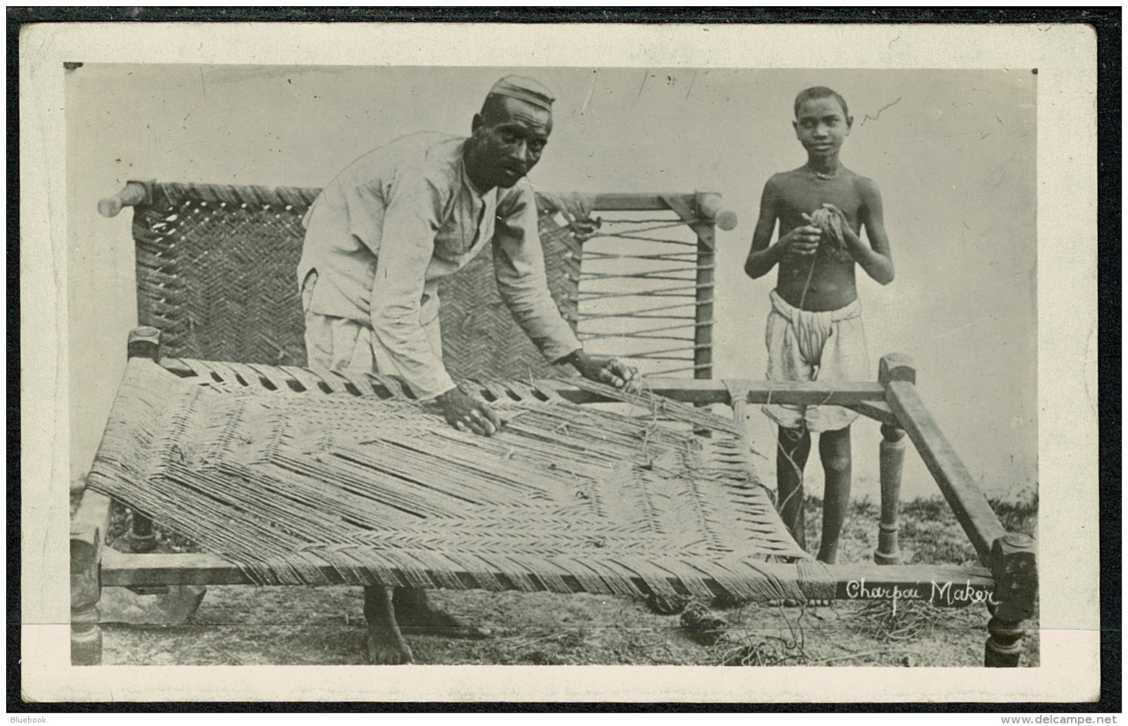 RB 1217 -  Early Real Photo Ethnic Postcard - Native With Weaving Loom - Asia