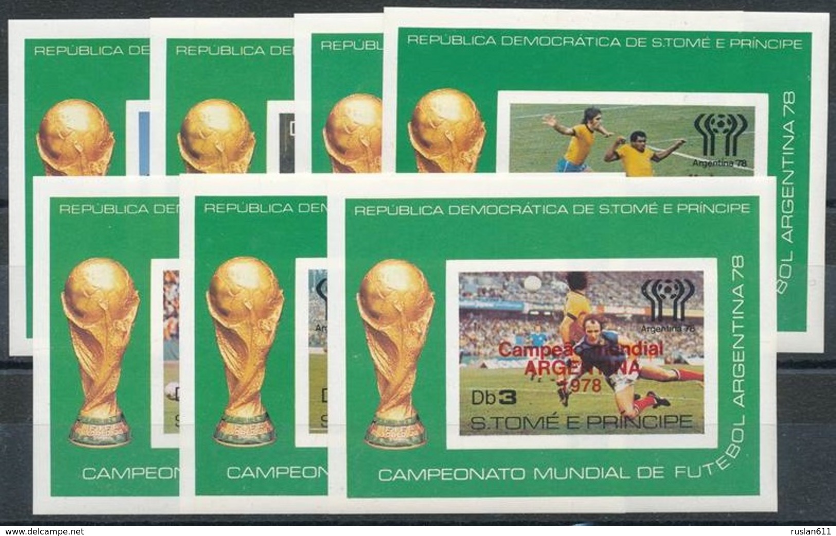 Soccer Football Sao Tome E Principe Bl 25/31 Red Ovpt 1978 World Cup Argentina MNH ** - 1978 – Argentine