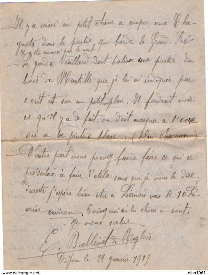 VP12.789 - 1919 - 5 Lettres De Mr E. BALLIVET De REGLOIX ( Propriétaire Du Château De LIERNAIS ) à DIJON - Manuscrits