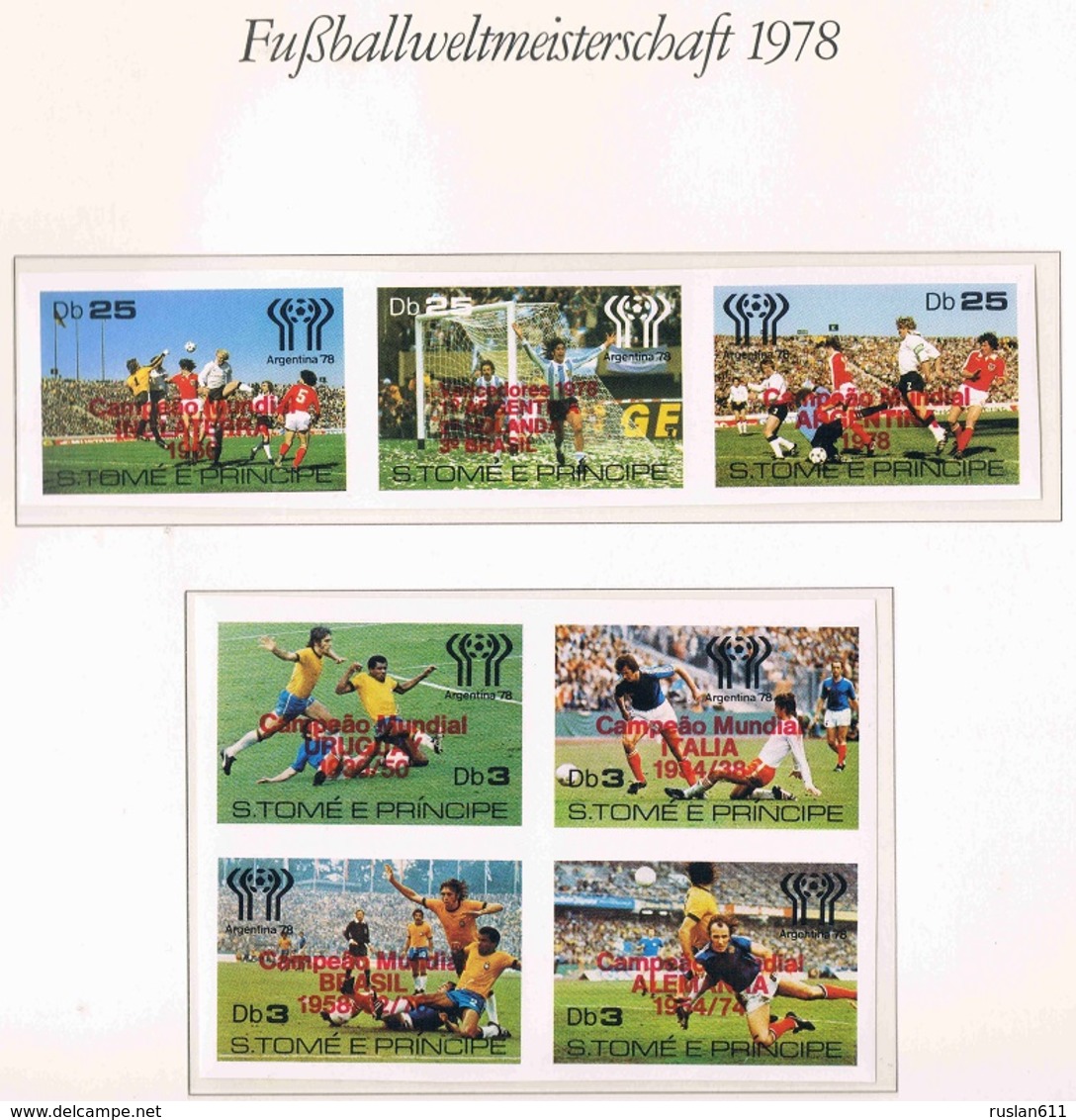 Soccer Football Sao Tome & Principe #551/7B Imperf RED !!!! Ovpt 1978 World Cup Argentina MNH ** - 1978 – Argentine