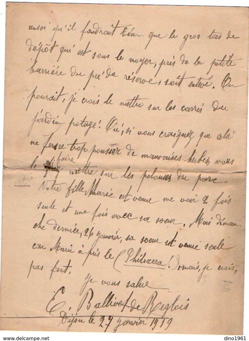 VP12.790 - 1919 - 5 Lettres De Mr E. BALLIVET De REGLOIX ( Propriétaire Du Château De LIERNAIS ) à DIJON - Manuscrits
