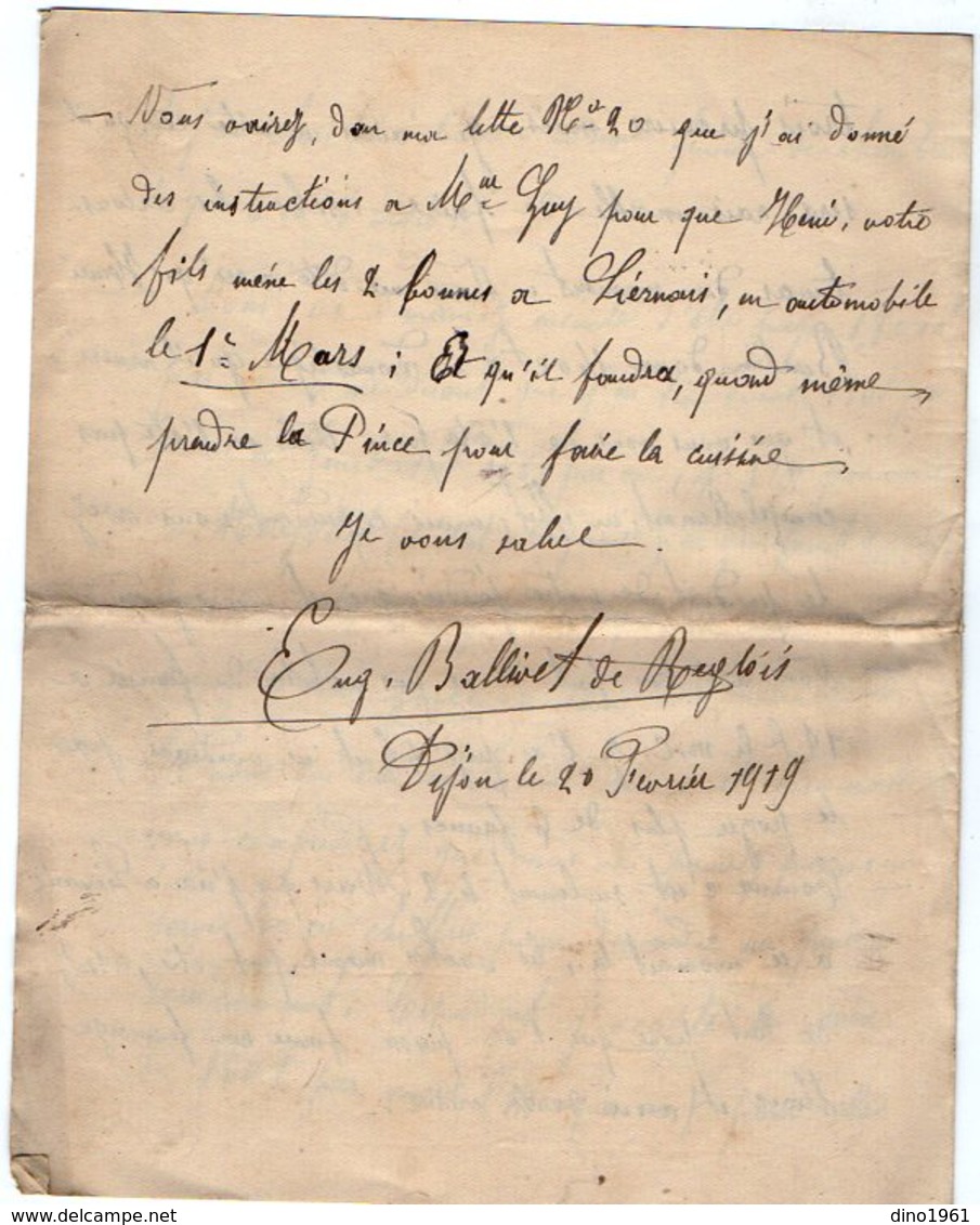 VP12.793 - 1919 -  5 Lettres De Mr E. BALLIVET De REGLOIX ( Propriétaire Du Château De LIERNAIS ) à DIJON - Manuscrits