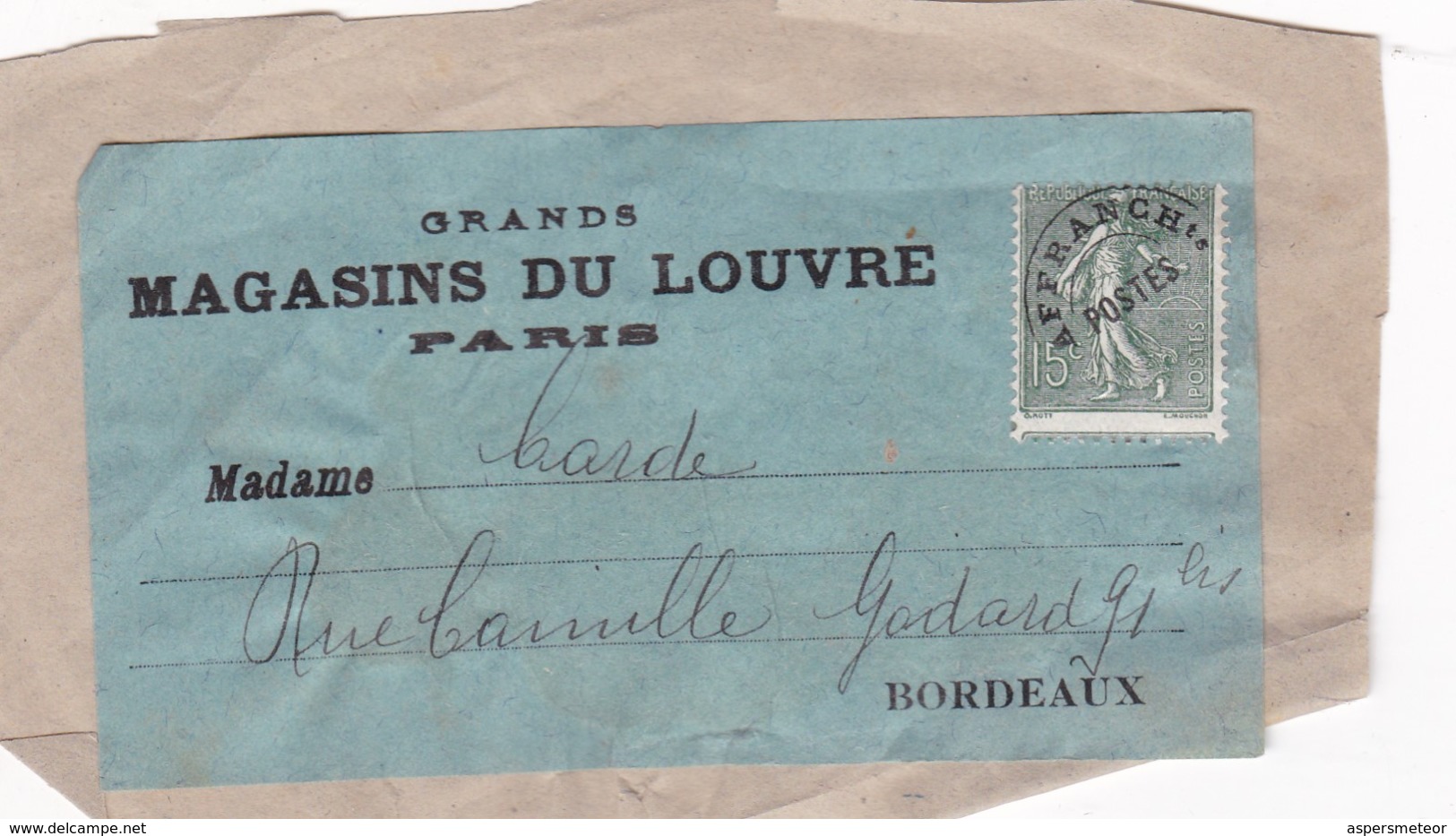 ETIQUETA DE PAQUETE FRONT PACKAGE. GRANS MAGASINS DU LOUVRE CIRCA 1930's - BLEUP - Covers & Documents