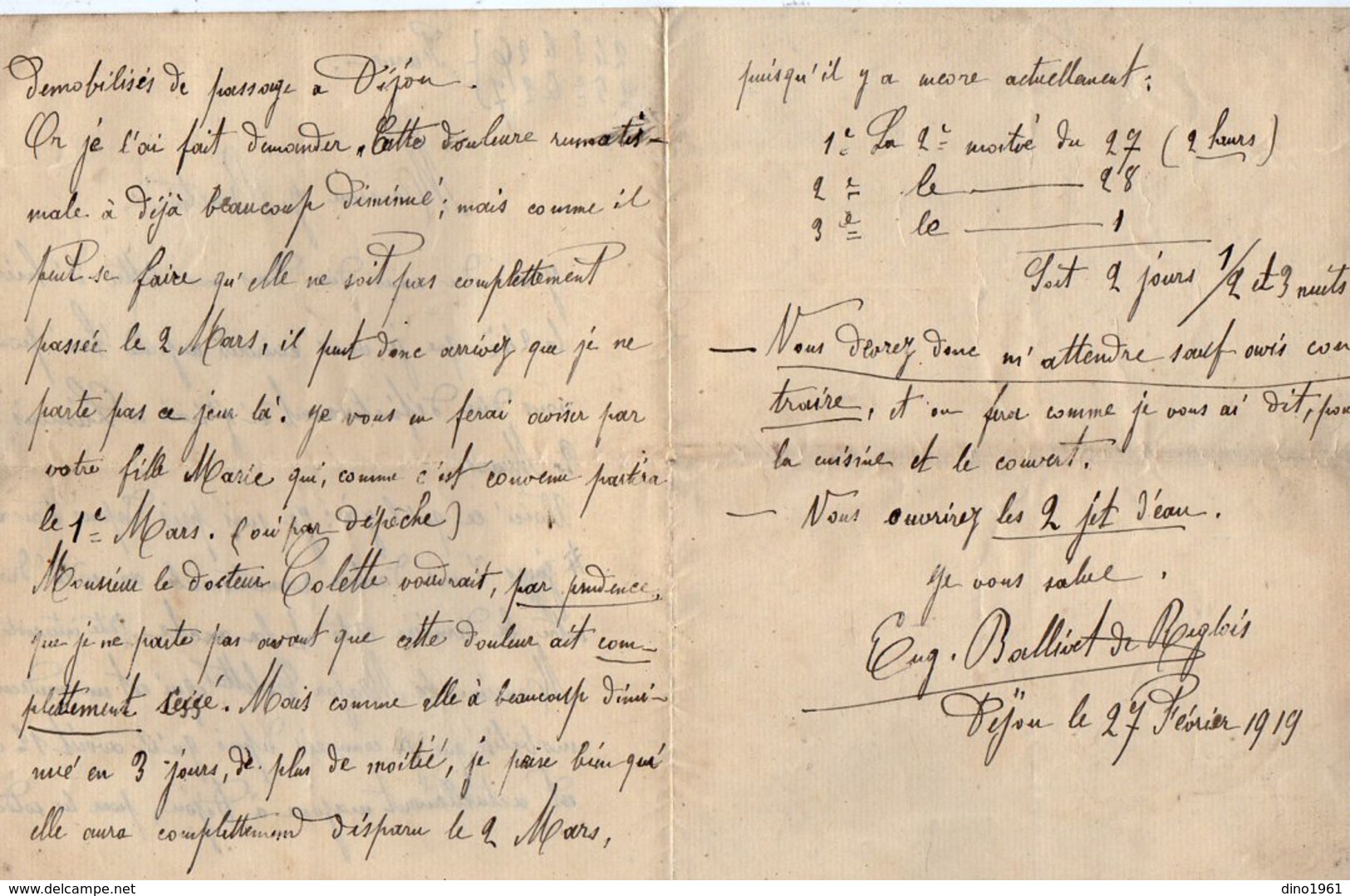 VP12.794 - 1919 -  5 Lettres De Mr E. BALLIVET De REGLOIX ( Propriétaire Du Château De LIERNAIS ) à DIJON - Manuscritos