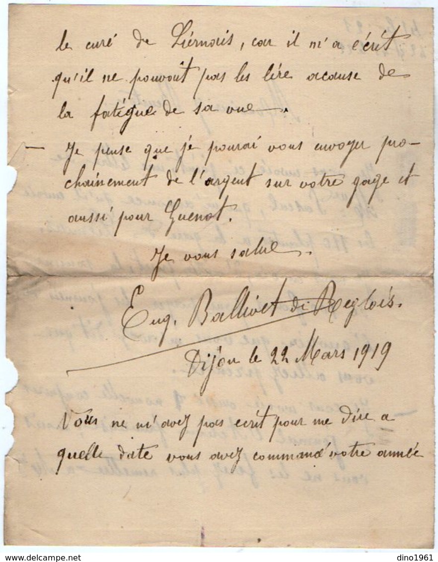 VP12.797 - 1919 -  5 Lettres De Mr E. BALLIVET De REGLOIX ( Propriétaire Du Château De LIERNAIS ) à DIJON - Manuscrits