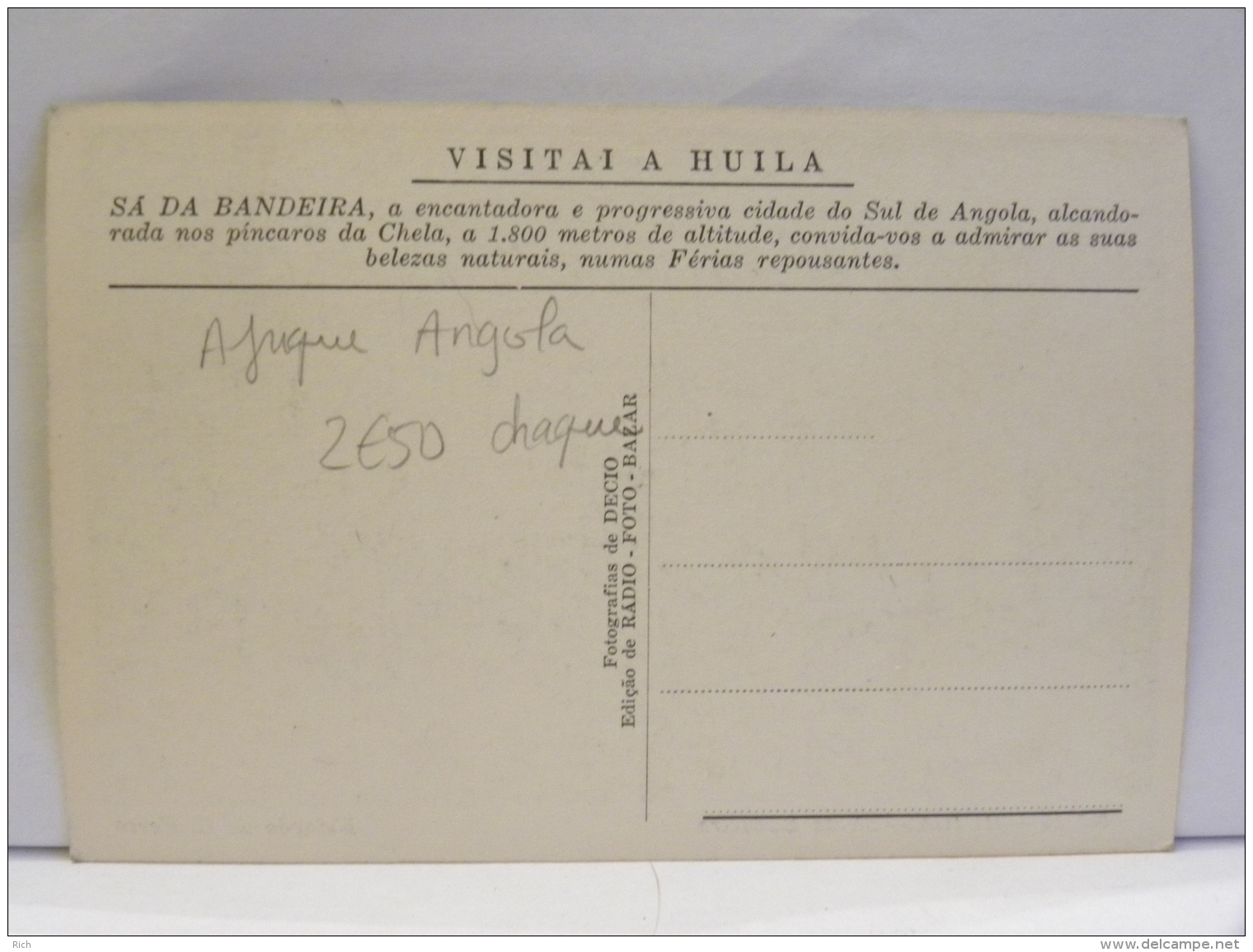 CP AFRIQUE ANGOLA - HUILA N°19 - Sa Da Bandeira - Estaçao Do C. Ferro - Angola