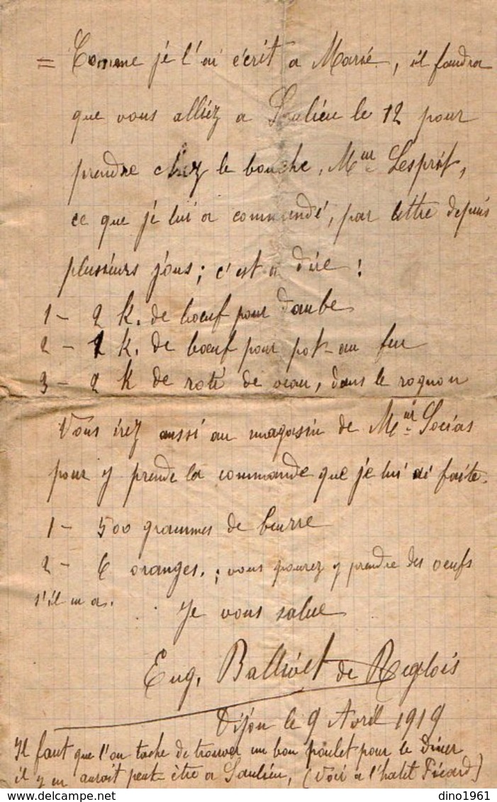 VP12.800 - 1919 / 20 -  4 Lettres De Mr E. BALLIVET De REGLOIX ( Propriétaire Du Château De LIERNAIS ) à DIJON - Manuscrits