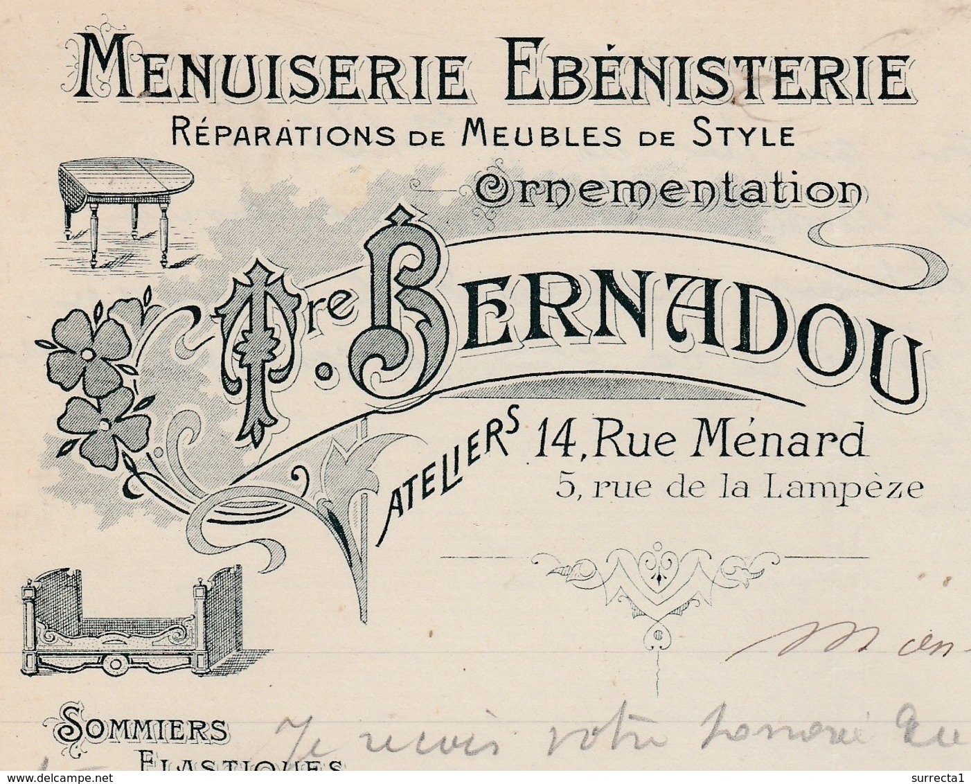 Facture 1910  / T. BERNADOU / Menuiserie / 30 Nîmes Gard - Autres & Non Classés