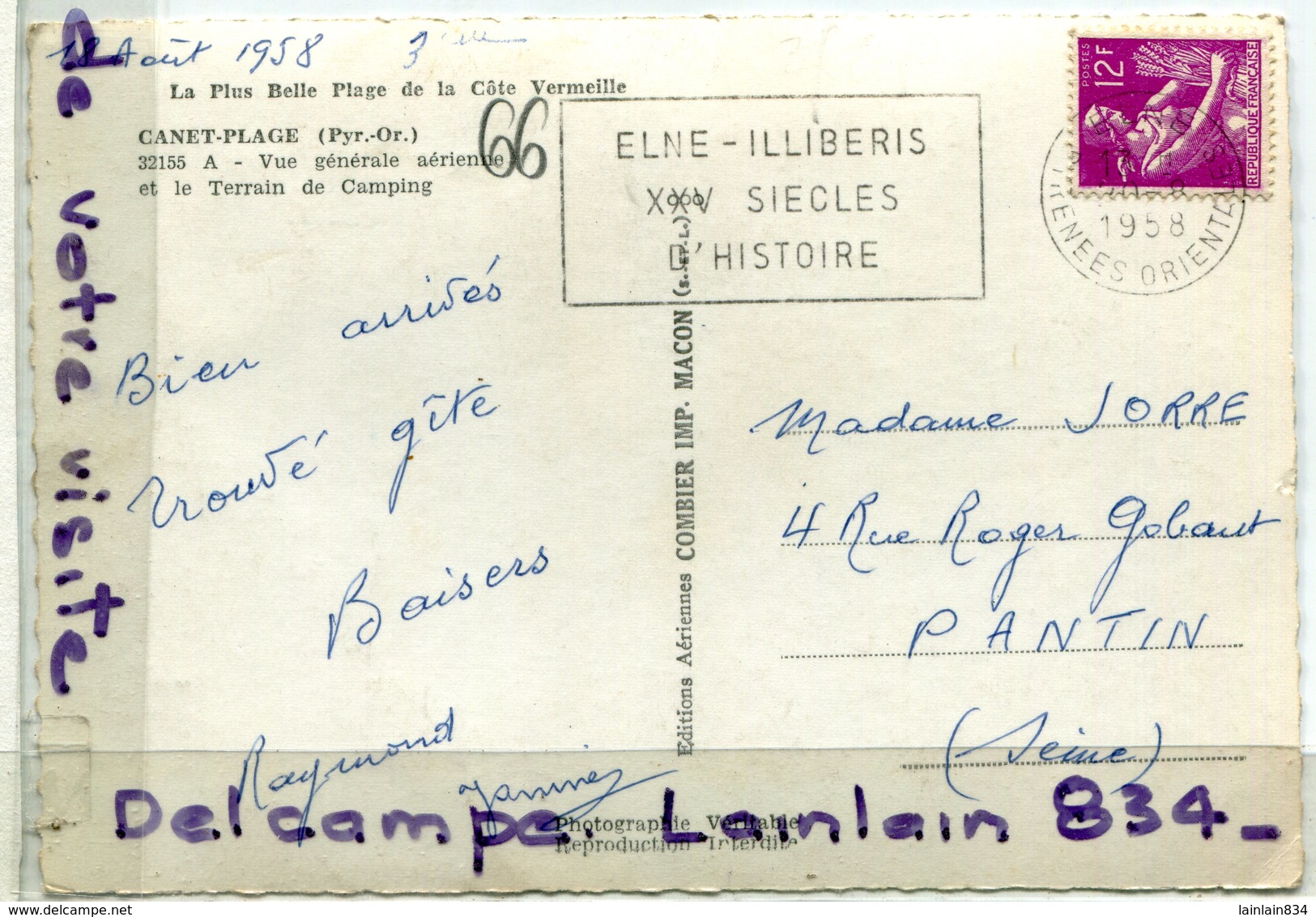 - 155 - CANET-PLAGE - ( P.-O. ), Vue Générale Aérienne, Et Le Terrain De Camping, Plage, écrite En 1958, TBE, Scans. - Canet Plage