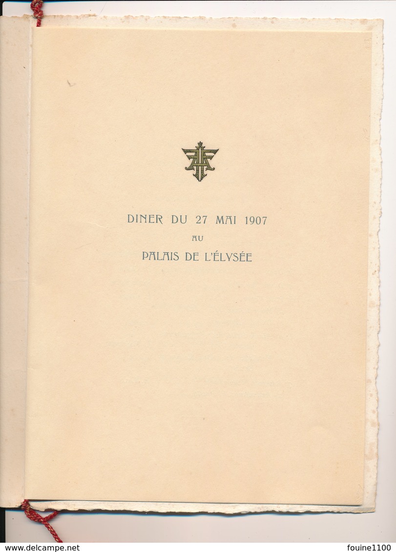 Grand Menu Diner Année 1907 Au Palais De L' élysée PARIS ( Dessin Patriotique Illustrateur Albert Maignan ) - Menus