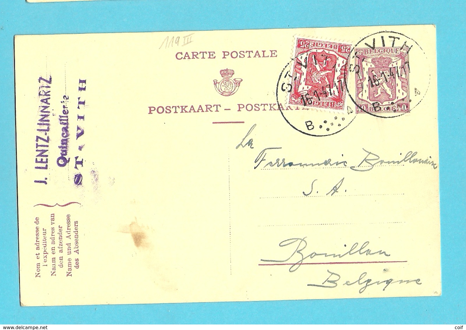 Drietalige Entier Met Stempel ST-VITH (Oostkantons) - Eupen & Malmedy