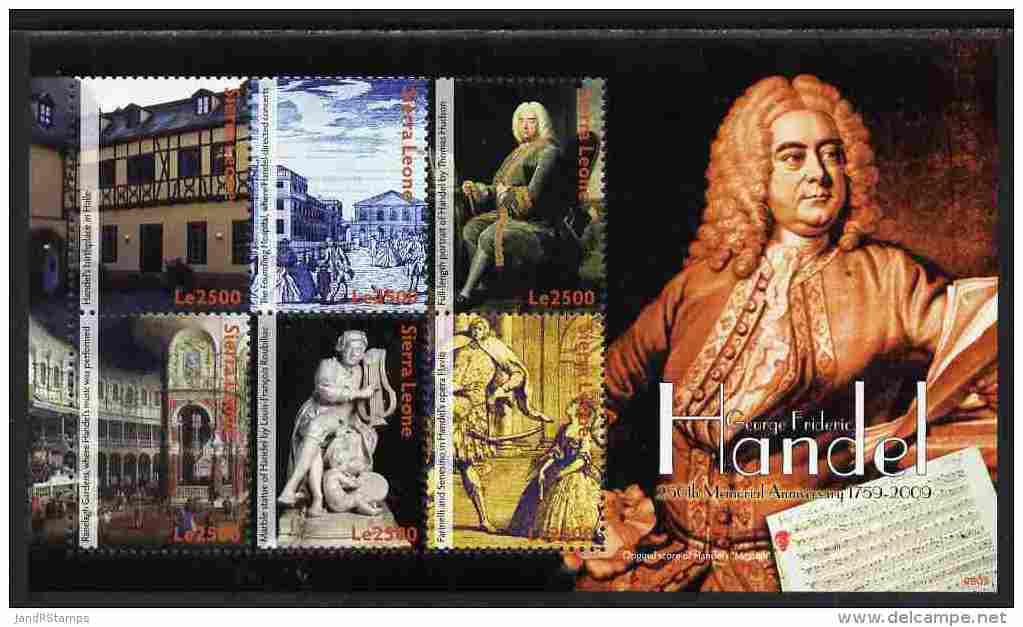 102328 Sierra Leone 2009 250th Death Anniv Of George Frideric Handel (music Composers) Perf Sheetlet Of 6 Unmounted Mint - Sierra Leone (1961-...)