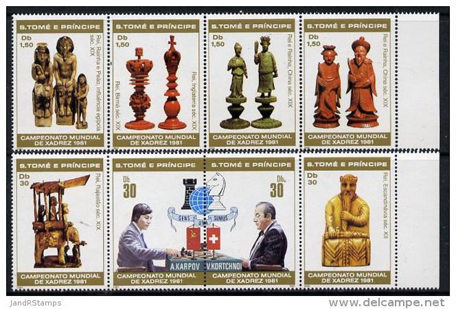 8534 St Thomas &amp; Prince Islands 1981 Chess Perf Set Of 8, Unmounted Mint Mi 703-10 - St. Thomas & Prince