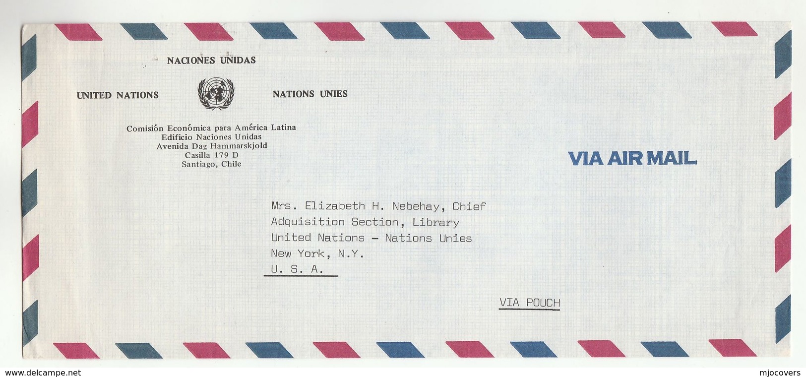 UN In CHILE Via DIPLOMATIC BAG 'Pouch' SANTIAGO Economic Commission Latin America To UN NY USA  United Nations Cover - Chile