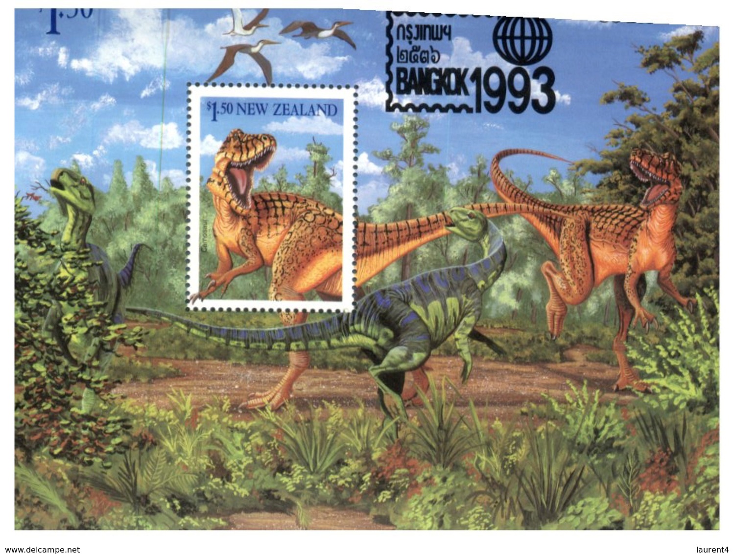 (stamp 300 - 15-08-2018) New Zealand Bloc - Dinosaur Overprinted Bangkok 1993 - Blocchi & Foglietti