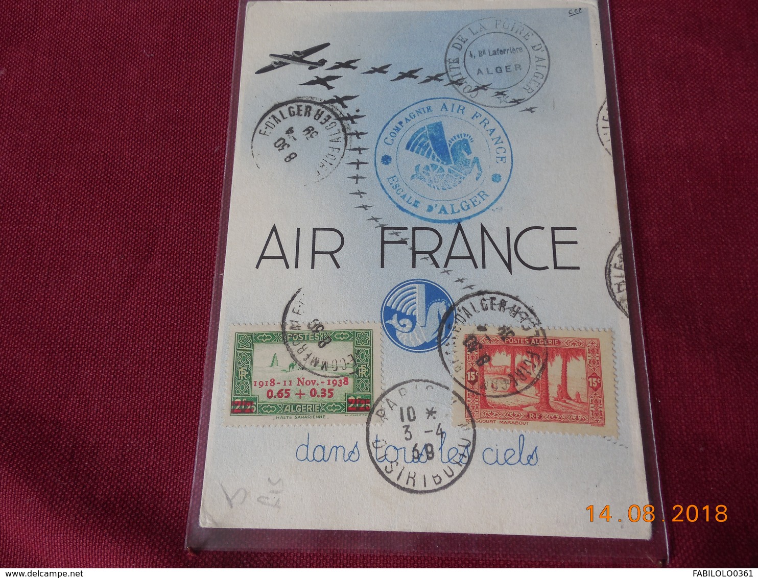 Carte Postale D Algerie Francaise De 1939 De La Cie Air France - Briefe U. Dokumente