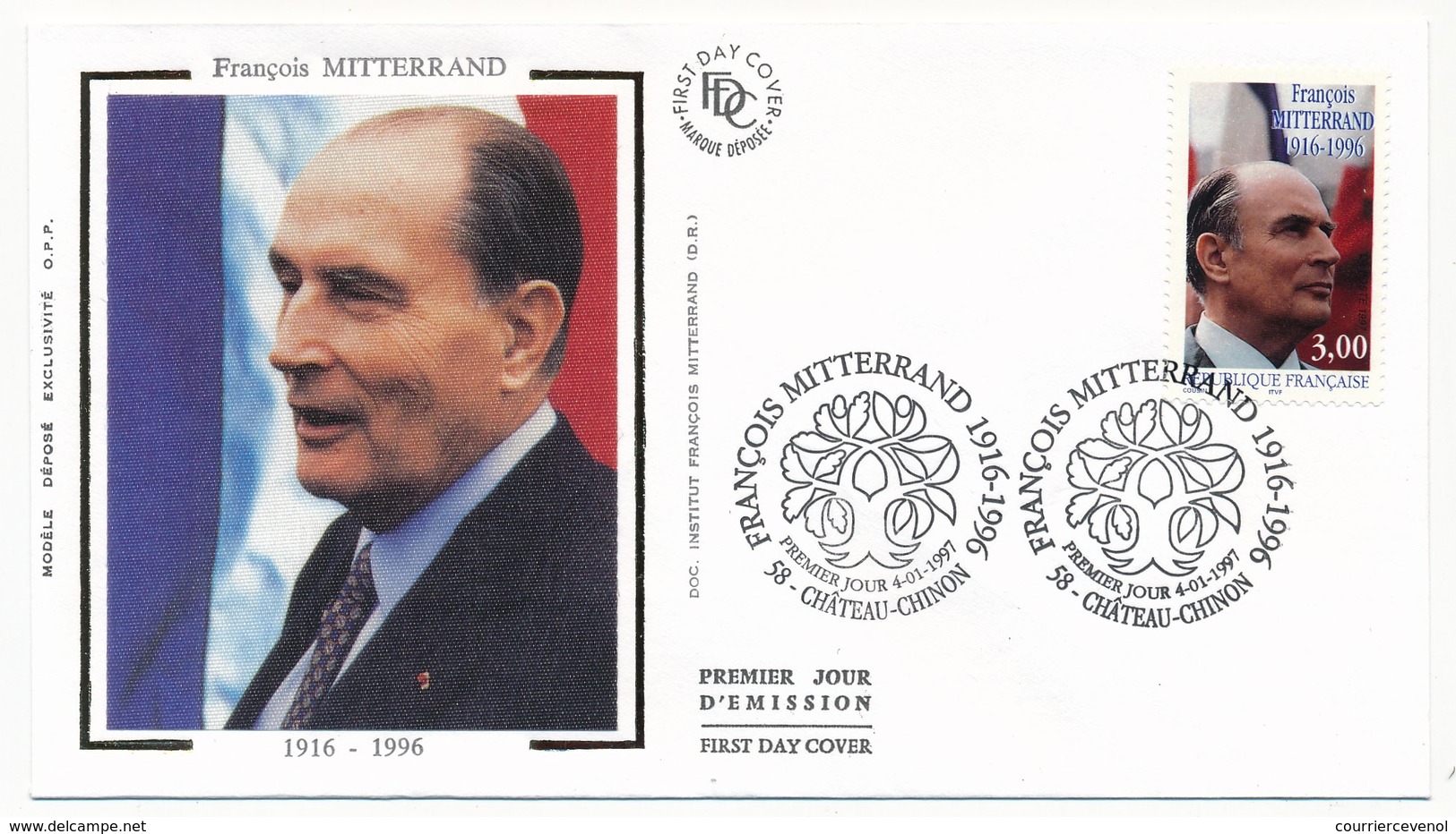 2 Enveloppes FDC - François MITTERAND - Premier Jour CHATEAU-CHINON 1997 Et Secondaire PARIS - 2000-2009