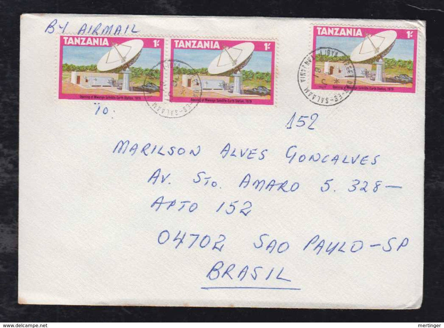 Tanzsania 1981 Airmail Cover DAR ES SALAAM To SAO PAULO Brazil 3x 1Sh Satellite Station - Tanzania (1964-...)