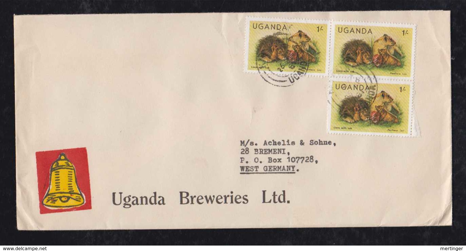 Uganda 1981 Airmail Cover KAMPALA To BREMEN Germany Brewery Beer Advertising 3x 2Sh Lion Stamp - Uganda (1962-...)