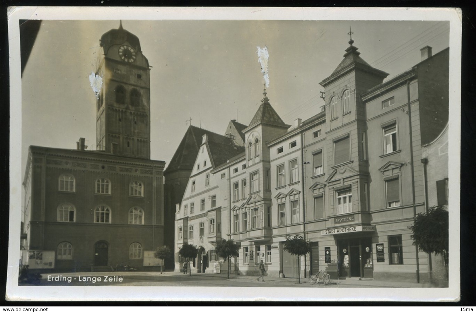 Erding Lange Zelle Stadt Apotheke Fritz Muller Carte Tachée Befleckte Karte - Erding