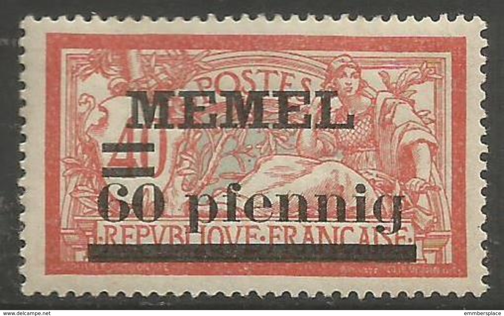 Memel (Klaipeda) - 1920 Merson Overprint  60pf/40c MH *   Mi 24  Sc 24 - Unused Stamps