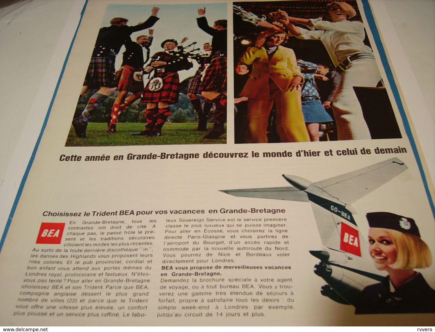 ANCIENNE PUBLICITE EN VACANCE AVEC LE TRIDENT BEA 1967 - Advertisements