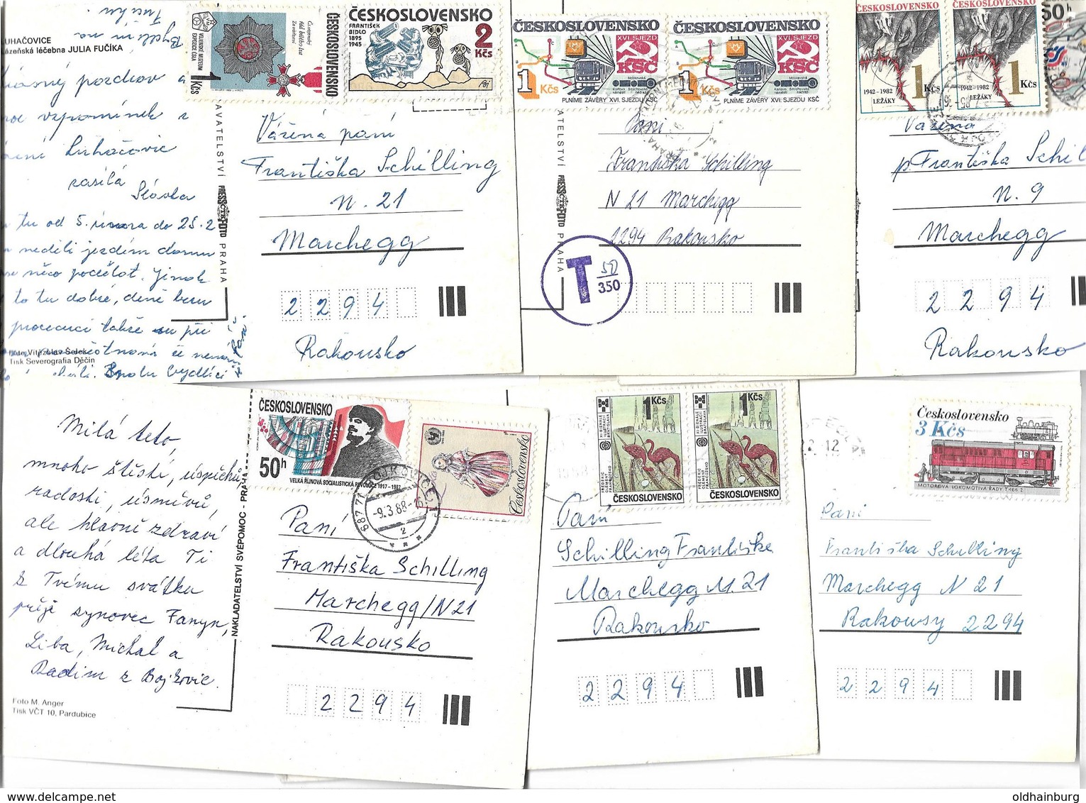 5028n: CSSR, 6 AKs, Nach Österreich Gelaufen - Collections, Lots & Series