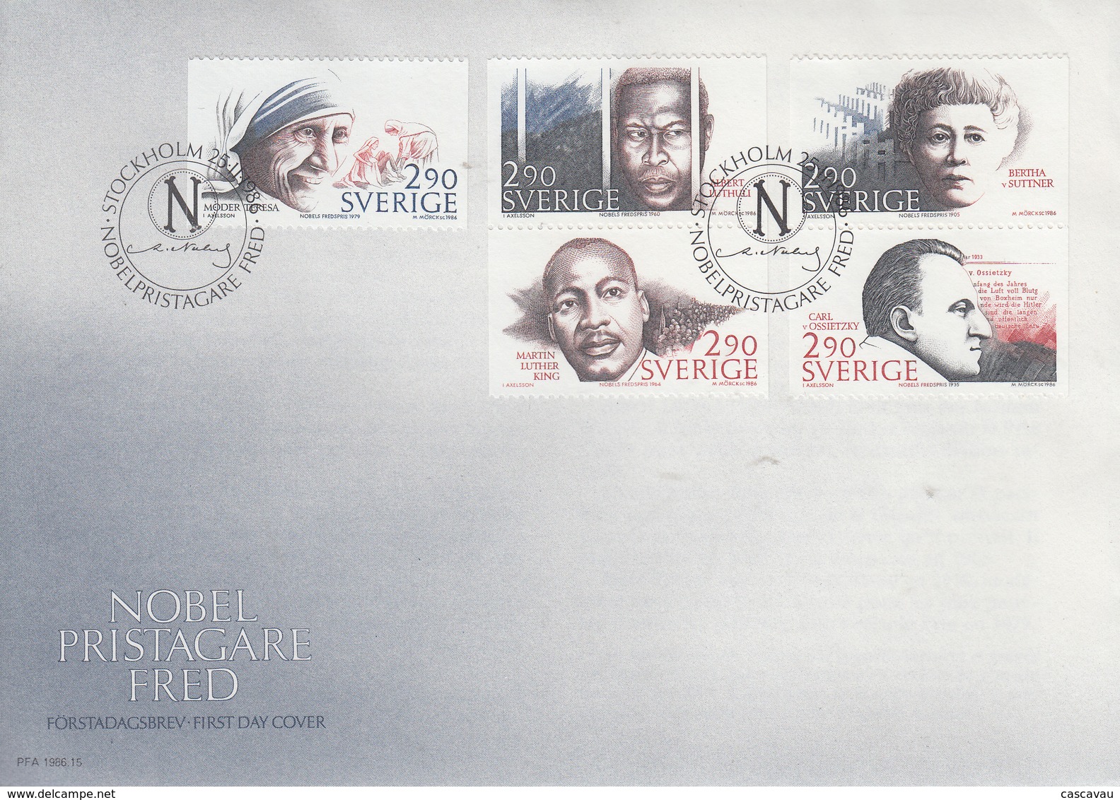 Enveloppe  FDC  1er Jour    SUEDE   Lauréats  Du  PRIX  NOBEL  DE  LA  PAIX   1986 - FDC