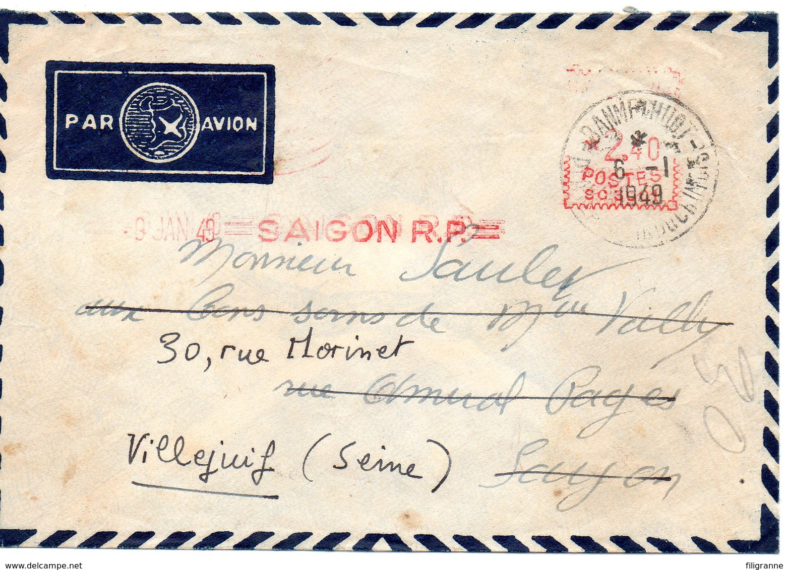 Jolie Lettre De Saigon Pourvillejuif En 1949 - Lettres & Documents