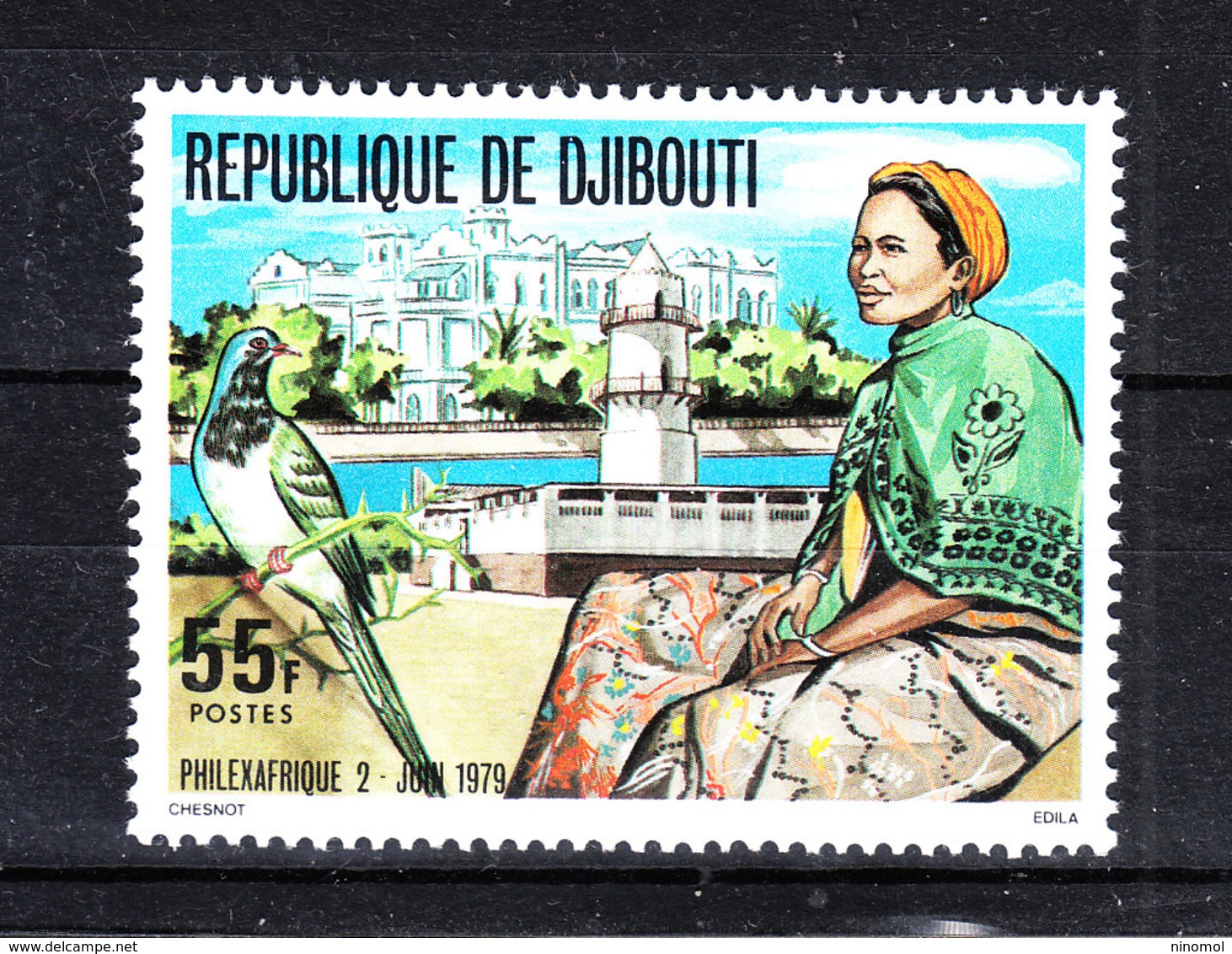 Gibuti  Djibouti  -  1979. Uccello, Indigena, Vista Della Città. Bird, Native Woman, View Of The City. MNH - Uccelli Canterini Ed Arboricoli