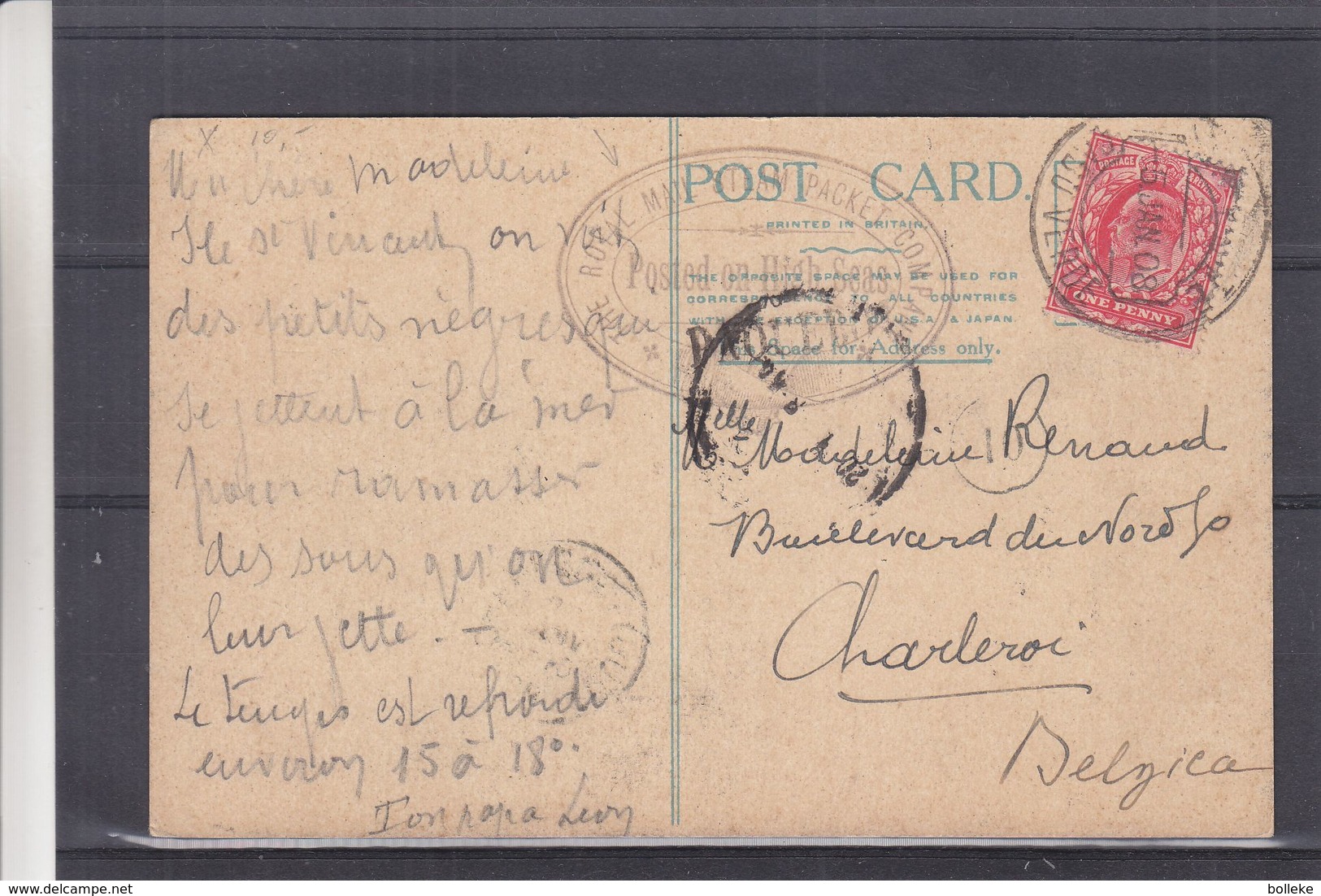 Grande Bretagne - Carte Exp Depuis St Vincent ? - Paquebot - Royal Mail Steam Company - Cachet Cabo Verde De 1908 - St.Vincent (...-1979)