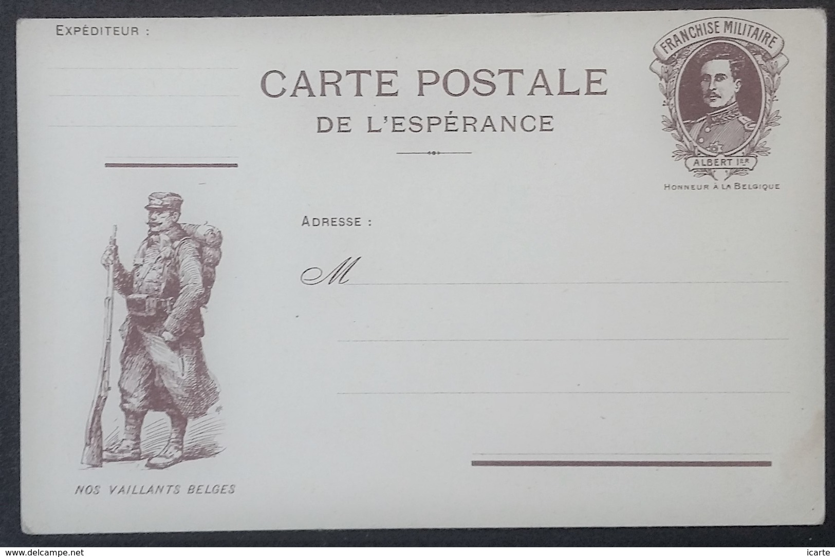 Carte De Franchise Militaire HONNEUR A LA BELGIQUE ALBERT 1er NOS VAILLANTS BELGES - Brieven En Documenten