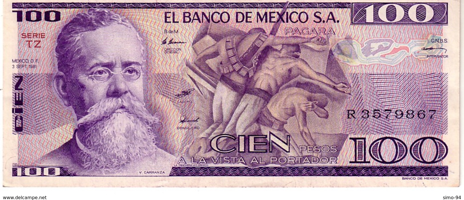 Mexico P.74c 100 Pesos 1981 Au - Messico