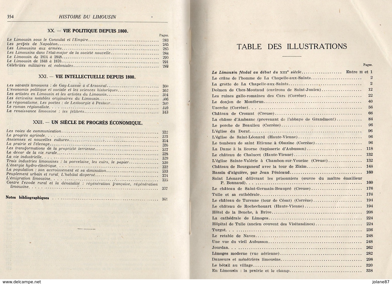 LIVRE -  HISTOIRE DU LIMOUSIN ET DE LA MARCHE LIMOUSINE  - J. NOUAILLAC   -  TABLE DES MATIERES SUR SCANS - Limousin