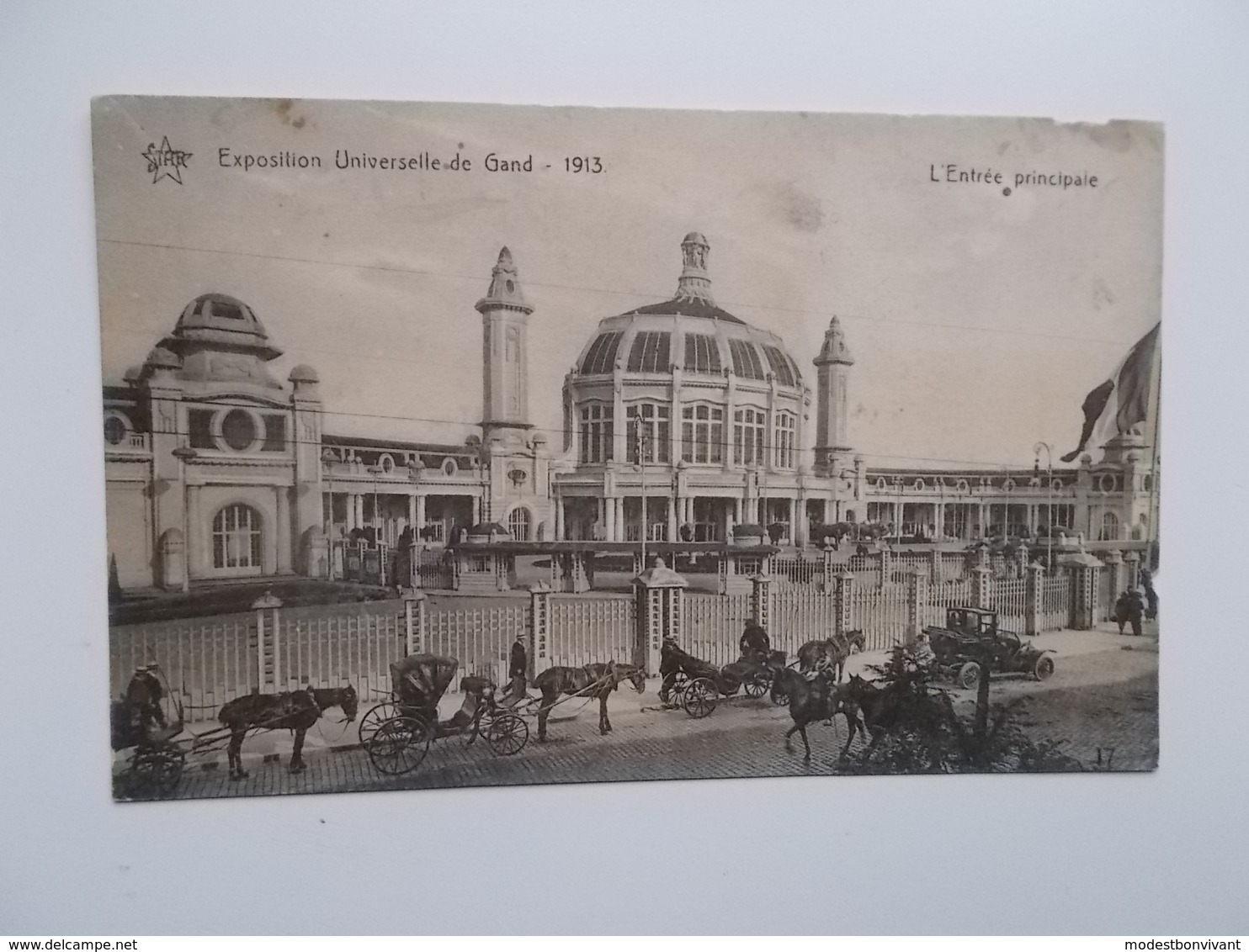 GENT- WERELDTENTOONSTELLING 1913 - L'Entrée Principale TAXI's Oldtimer , Paard En Koets , Gespan, Attelages  -  NO REPRO - Gent