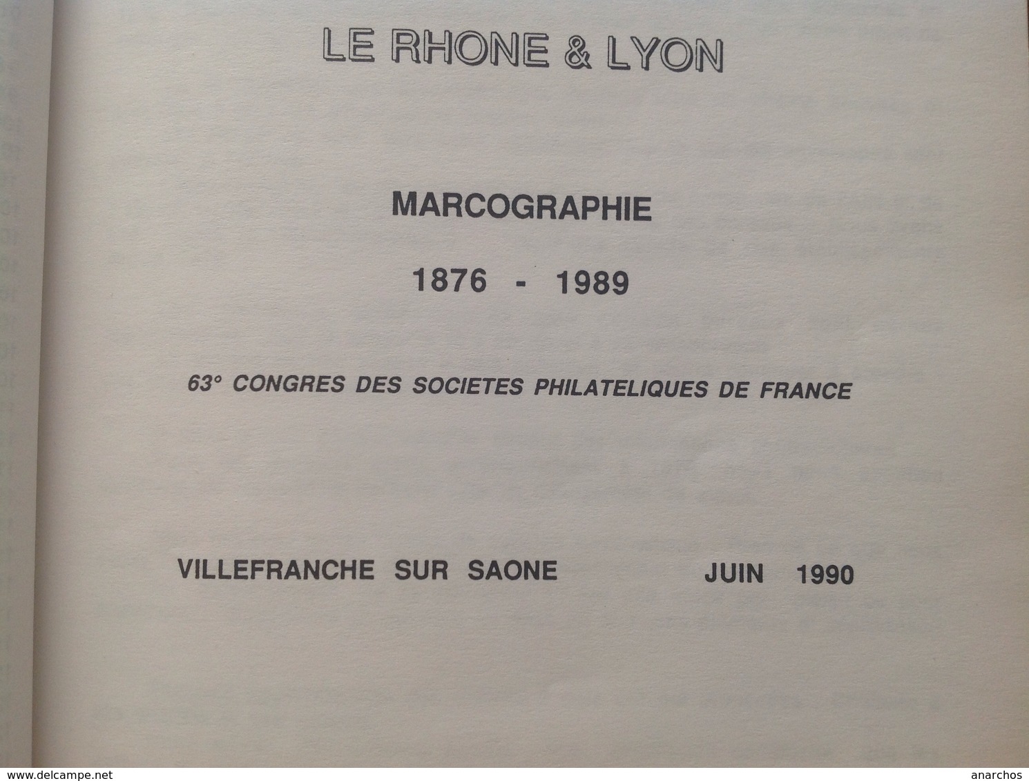 Catalogue Marcographie Lyon Rhône 1876-1989 - France