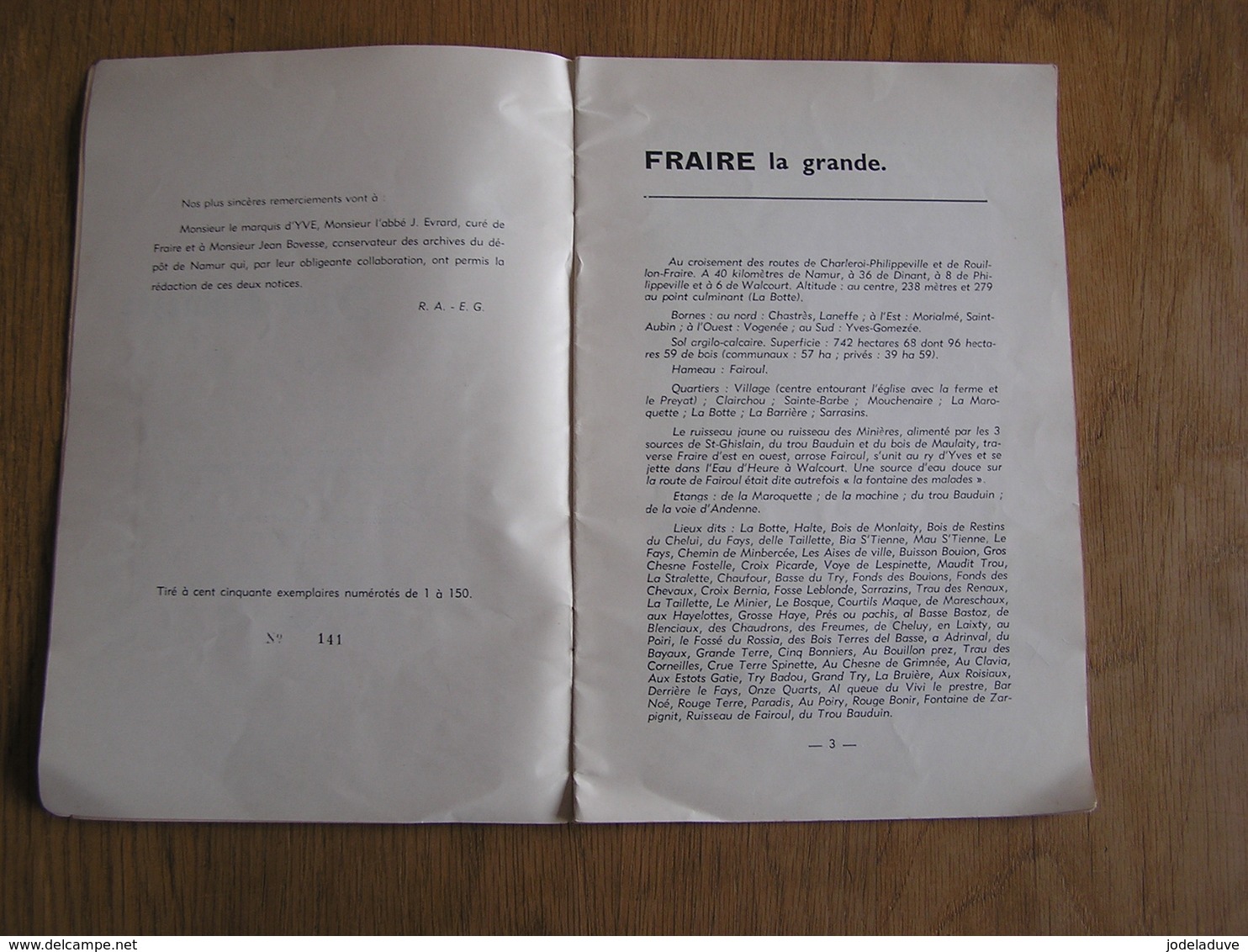 FRAIRE YVES GOMEZEE Communes Ferrières René Adam & Edouard Gérard 1957 Exemplaire N° 141 / 150 Régionalisme Rare ! - Belgio