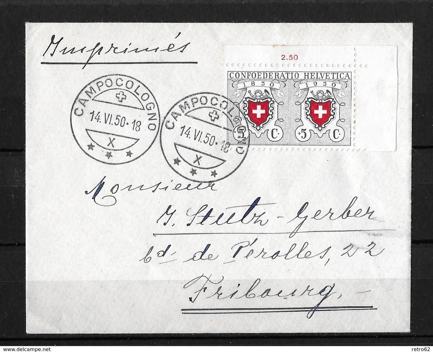 1950 HEIMAT TESSIN → Brief Imprimés CAMPOCOLOGNO Nach Fribourg  ►RRR◄ - Lettres & Documents